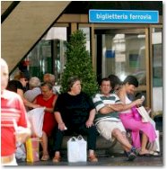 Trains are on strike, people wait at train station